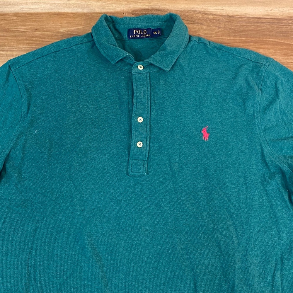 Polo Ralph Lauren Shirt Mens XXL Green Knit Polo Long Sleeve Pony Logo